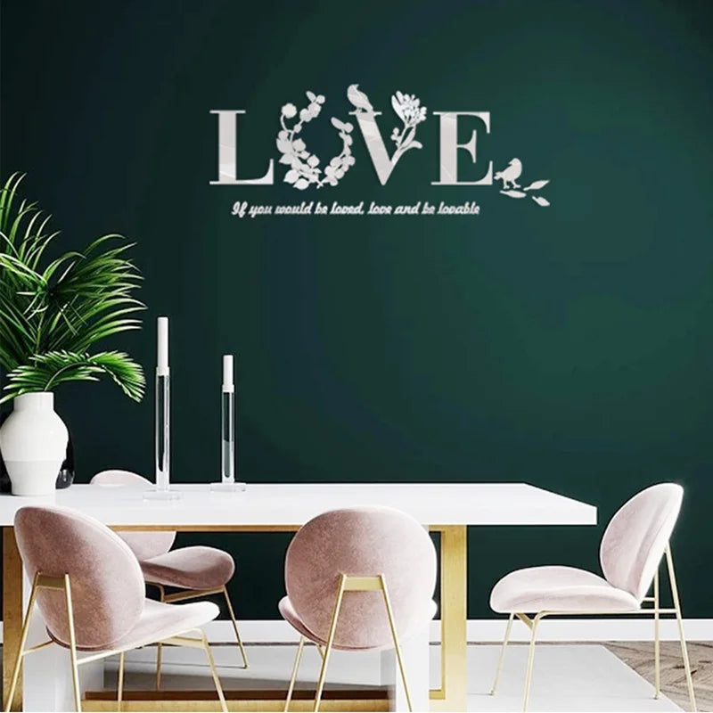 3D Acrylic Love Mirror Wall Sticker With Pink Purple TV Background Bedroom Living Room Sticker Wedding Room Home Decoration