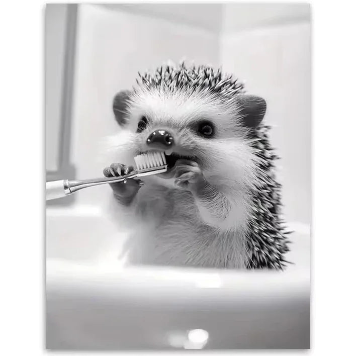 Animal Bathroom Toilet Paper Canvas Painting Poster Otter Hedgehog Giraffe Gift Wall Room Home Decor Black White Print Modern