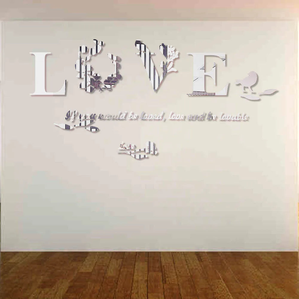 3D Acrylic Love Mirror Wall Sticker With Pink Purple TV Background Bedroom Living Room Sticker Wedding Room Home Decoration
