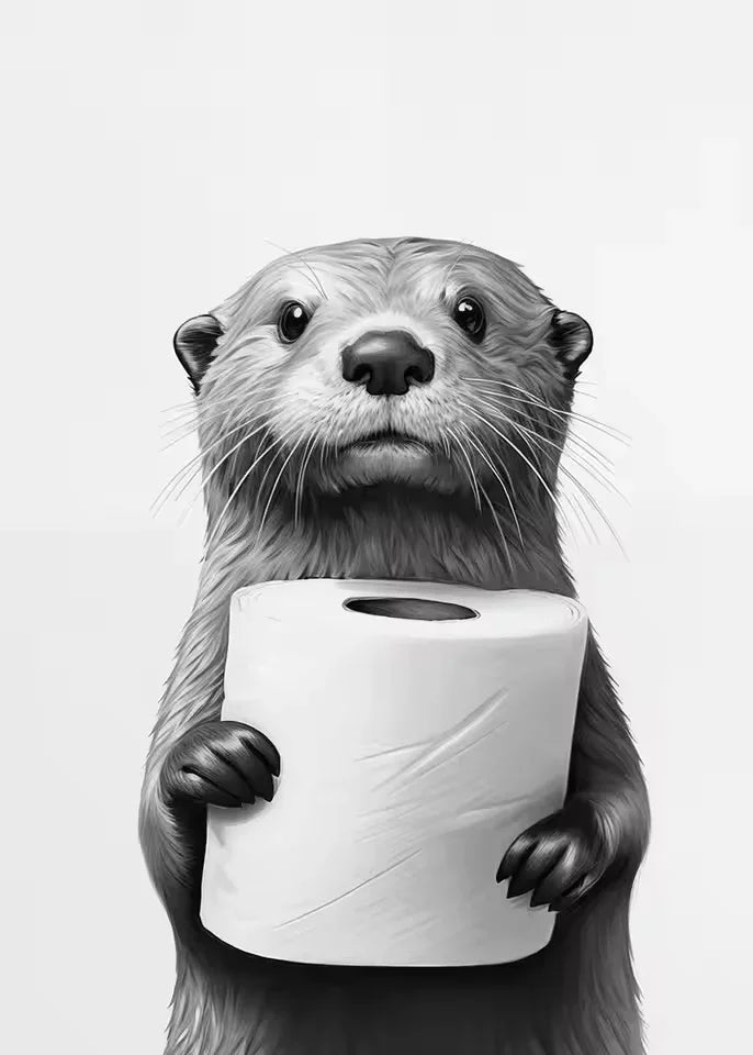 Animal Bathroom Toilet Paper Canvas Painting Poster Otter Hedgehog Giraffe Gift Wall Room Home Decor Black White Print Modern