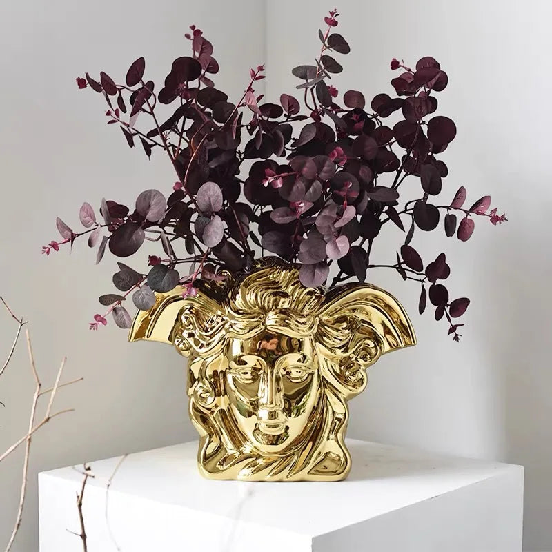 Luxury Electroplating Golden Ceramic Gold Vase Modern Dining Table Porch TV Ark Home Decoration Party Gift
