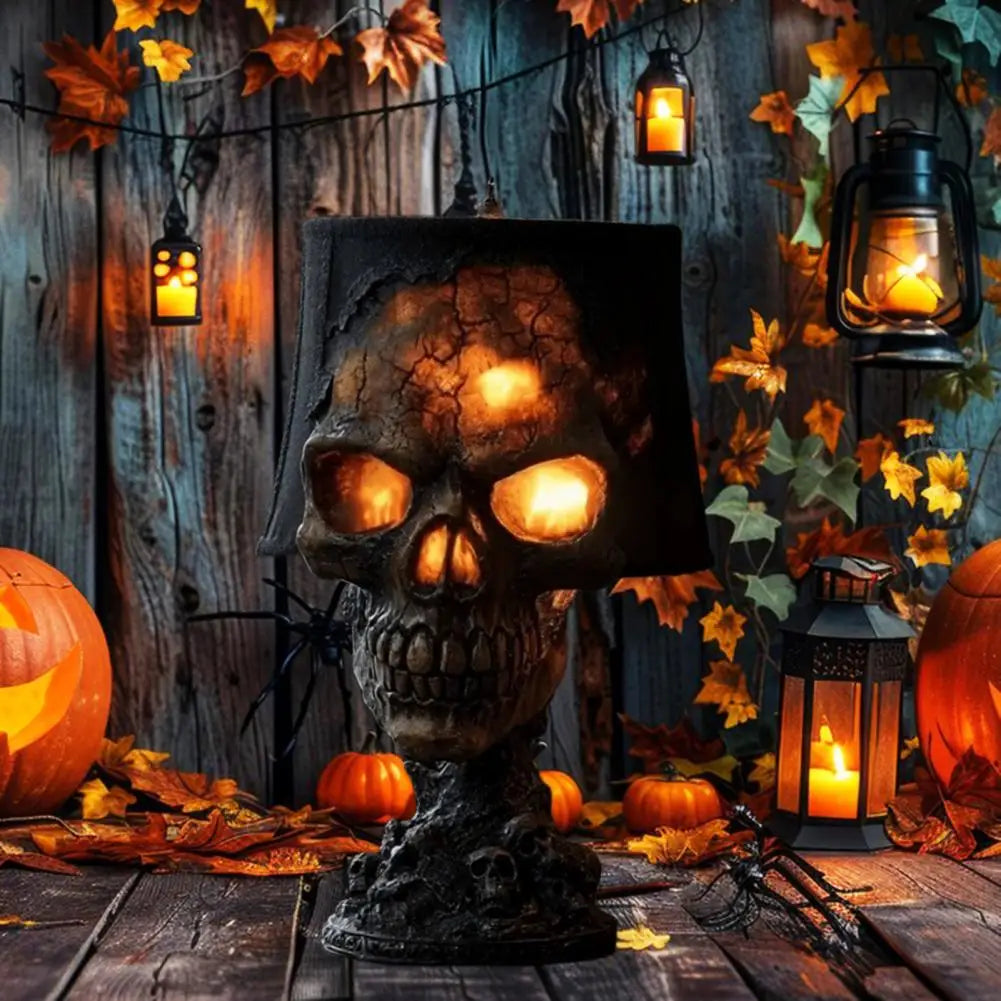 Halloween Lava Stone Skull Lamp Skull Desk Lamp with Spooky Led Light for Halloween Party Mantel Decoration Unique Room Accent