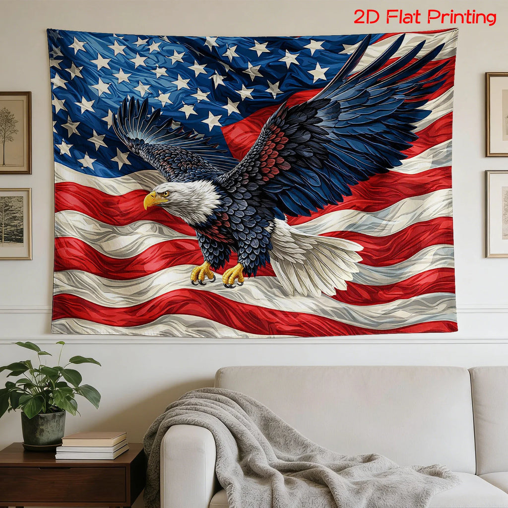 Huge American Flag Bald Eagle Tapestry Wall Hanging Patriotic USA Decor Art Print for Home Celebration