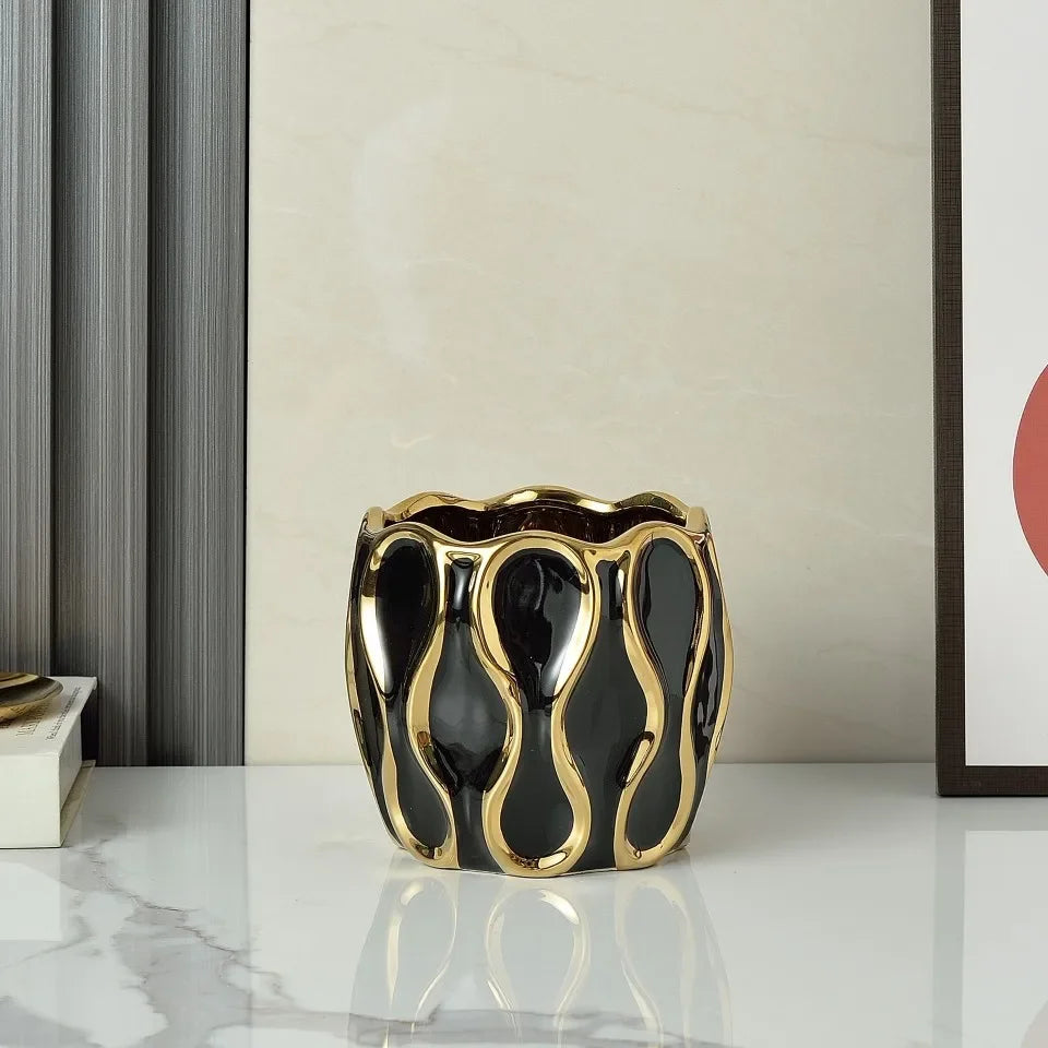 Black White Electroplated Ceramic Vase Modern Home Living Room Decoration Ornaments Flower Arrangement Dried Flower Golden Vase