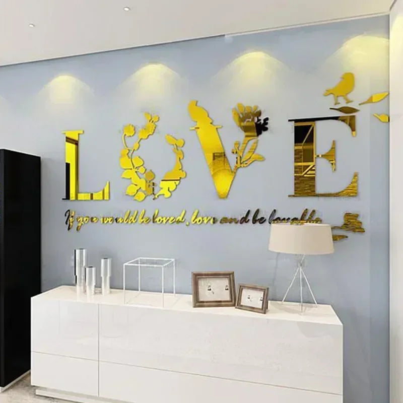 3D Acrylic Love Mirror Wall Sticker With Pink Purple TV Background Bedroom Living Room Sticker Wedding Room Home Decoration