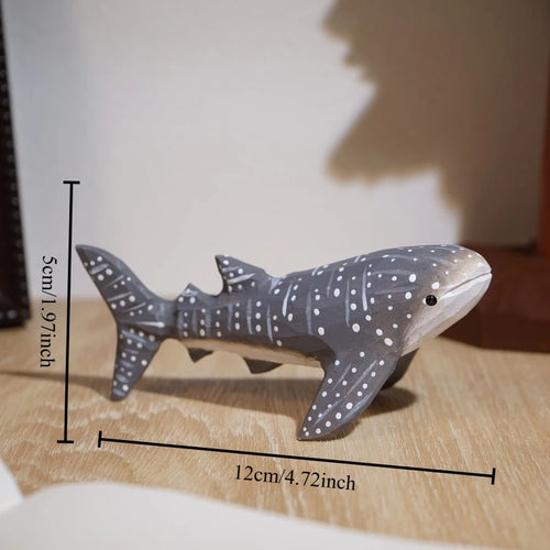1 PC Gray Whale Shark Hand Carved Wood Statue Adorable Marine Creature Timber Crafted Patio Ornament Workspace Study Desk Decor