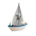 1pc Mini Mediterranean Style Marine Nautical Wooden Blue Sailing Boat Ship Wood Crafts Ornaments Party Room Home Decoration