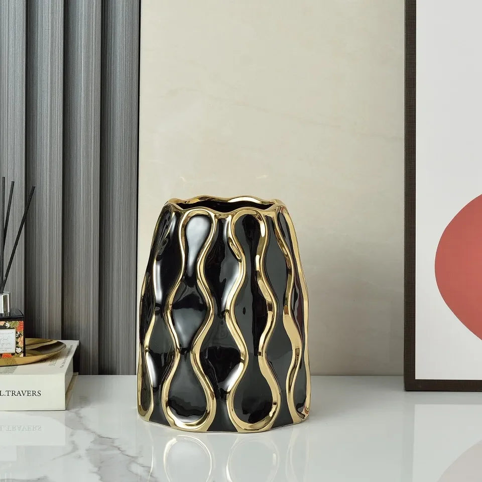 Black White Electroplated Ceramic Vase Modern Home Living Room Decoration Ornaments Flower Arrangement Dried Flower Golden Vase