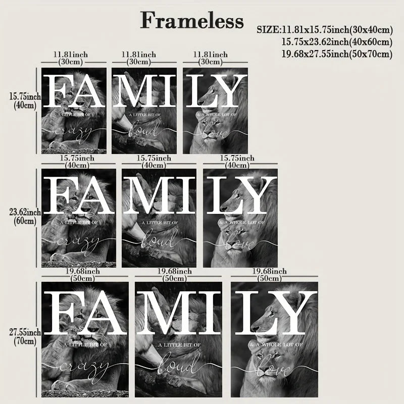 3pcs  Black And White Lion Family Quote Home Signs Canvas Paintings Animal Lion Wall Art Prints And Posters For Living Rooom
