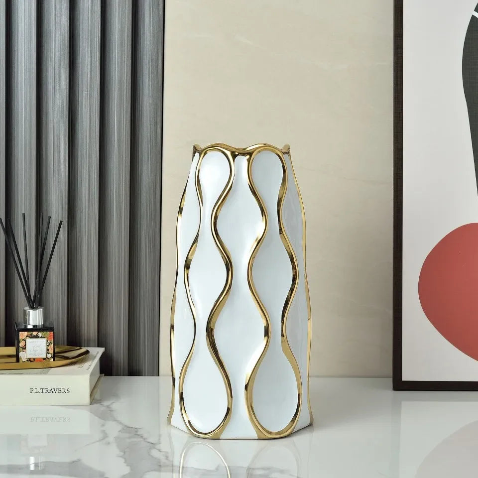 Black White Electroplated Ceramic Vase Modern Home Living Room Decoration Ornaments Flower Arrangement Dried Flower Golden Vase