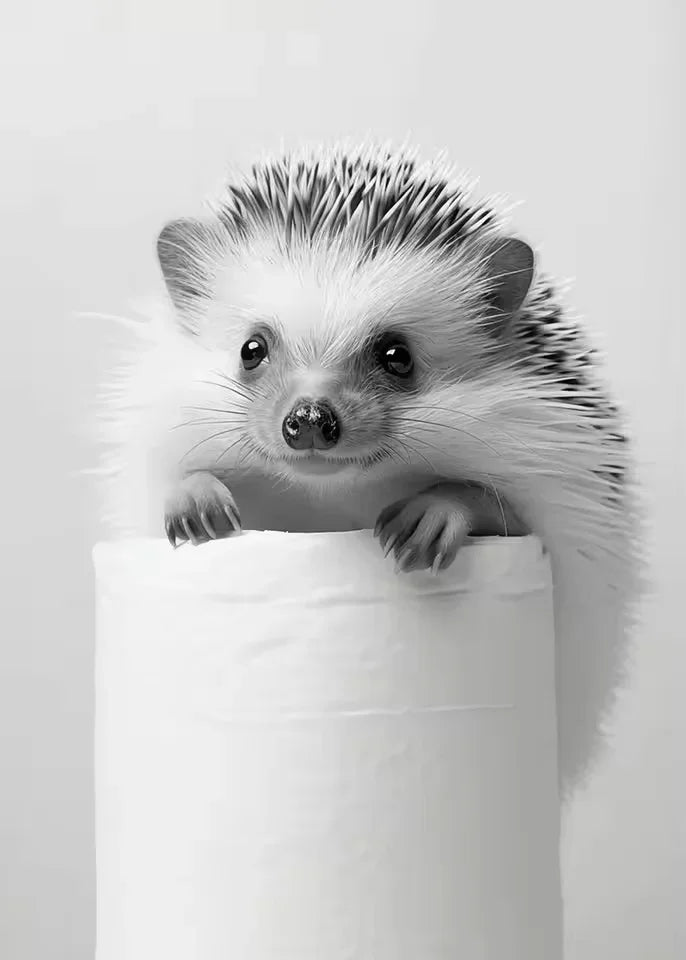 Animal Bathroom Toilet Paper Canvas Painting Poster Otter Hedgehog Giraffe Gift Wall Room Home Decor Black White Print Modern