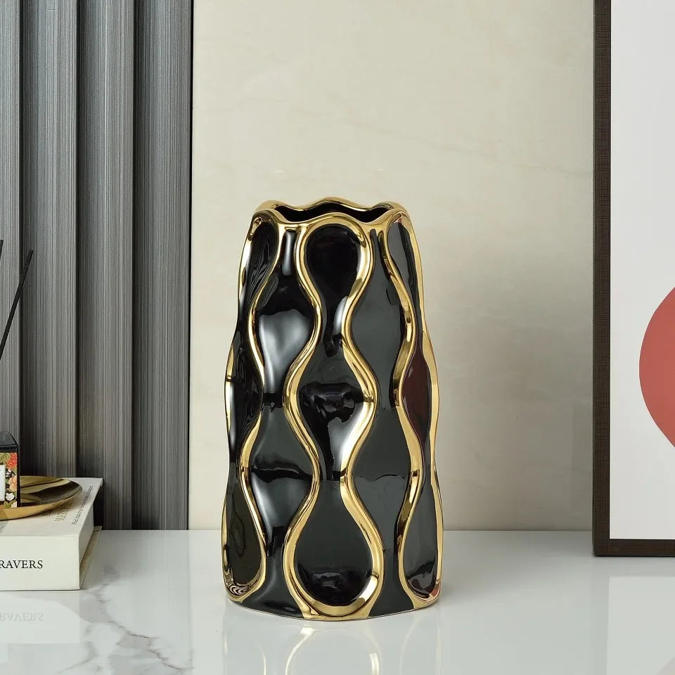 Black White Electroplated Ceramic Vase Modern Home Living Room Decoration Ornaments Flower Arrangement Dried Flower Golden Vase